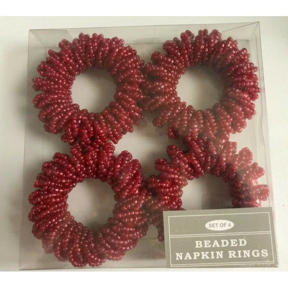 Nantucket Fully Beaded Napkin Rings Red Christmas 4th Of July Beach Set of 4